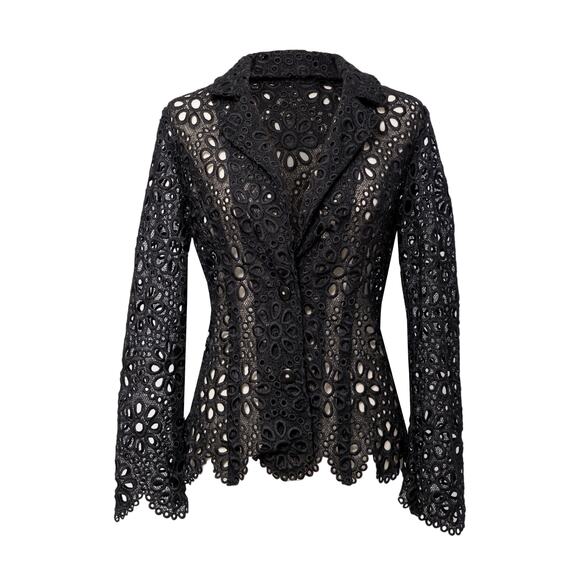 Berek Women's Black Lace Brazer Size S Scalloped Long Sleeve Summer NWT